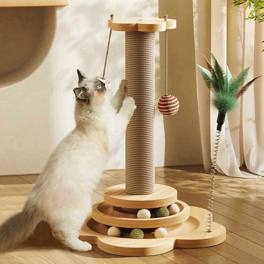 Solid Wood Cat Turntable Toy with Sisal Scratcher