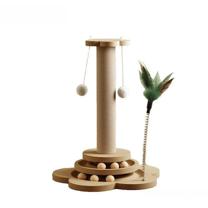 Solid Wood Cat Turntable Toy with Sisal Scratcher
