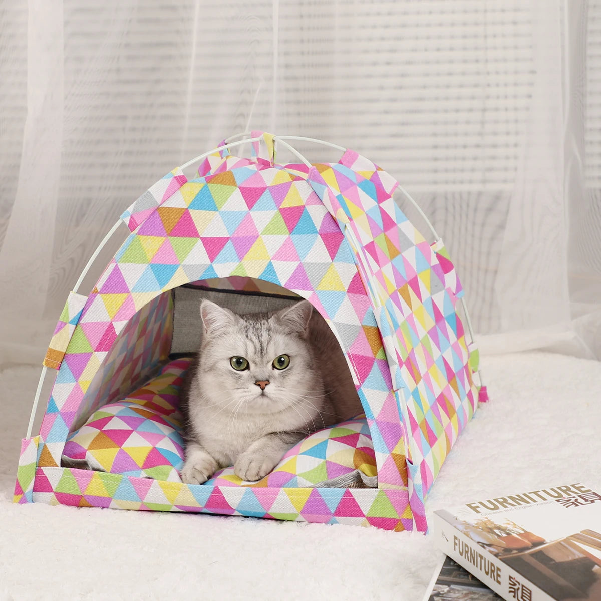Warm Pet Tent Bed with Cushion for Cats
