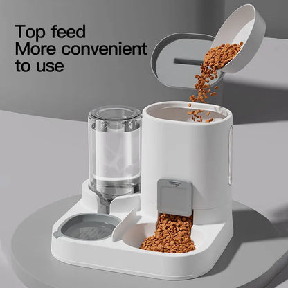 Automatic Gravity Cat Water & Food Dispenser, Spill-Proof