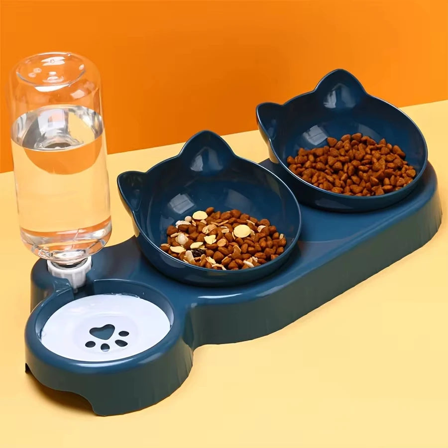 3-in-1 Tilted Cat & Dog Bowl with Water Feeder