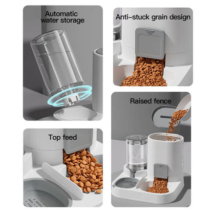 Automatic Gravity Cat Water & Food Dispenser, Spill-Proof