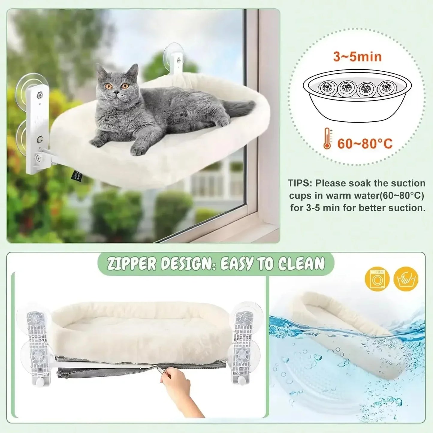 Winter Cat Hammock Window Bed with Suction Cups